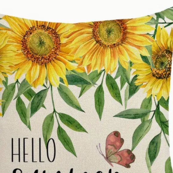 NEW HELLO SUMMER SUNFLOWERS BUTTERFLY FARMHOUSE FLORAL LINEN PILLOW COVER 17.7" - Picture 4 of 6